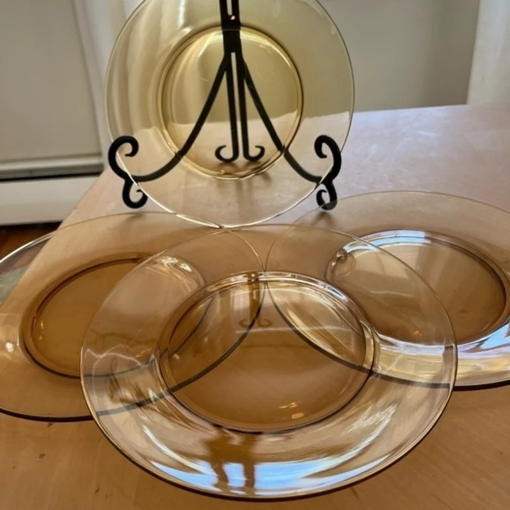 Vintage Amber Glass 8.25” Plates Set of 4